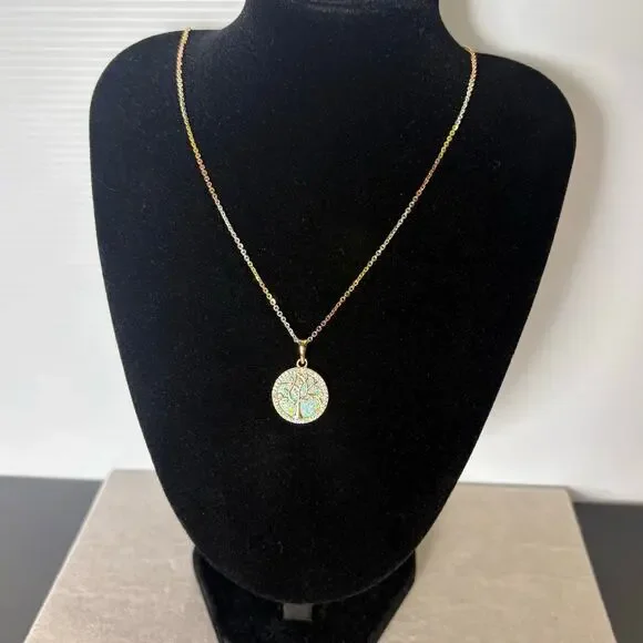 Moissanite Opal Tree of Life Necklace- 14k Vermeil over 925 - Picture 6 of 10